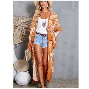 Printed Tassel Open Front Duster Kimono